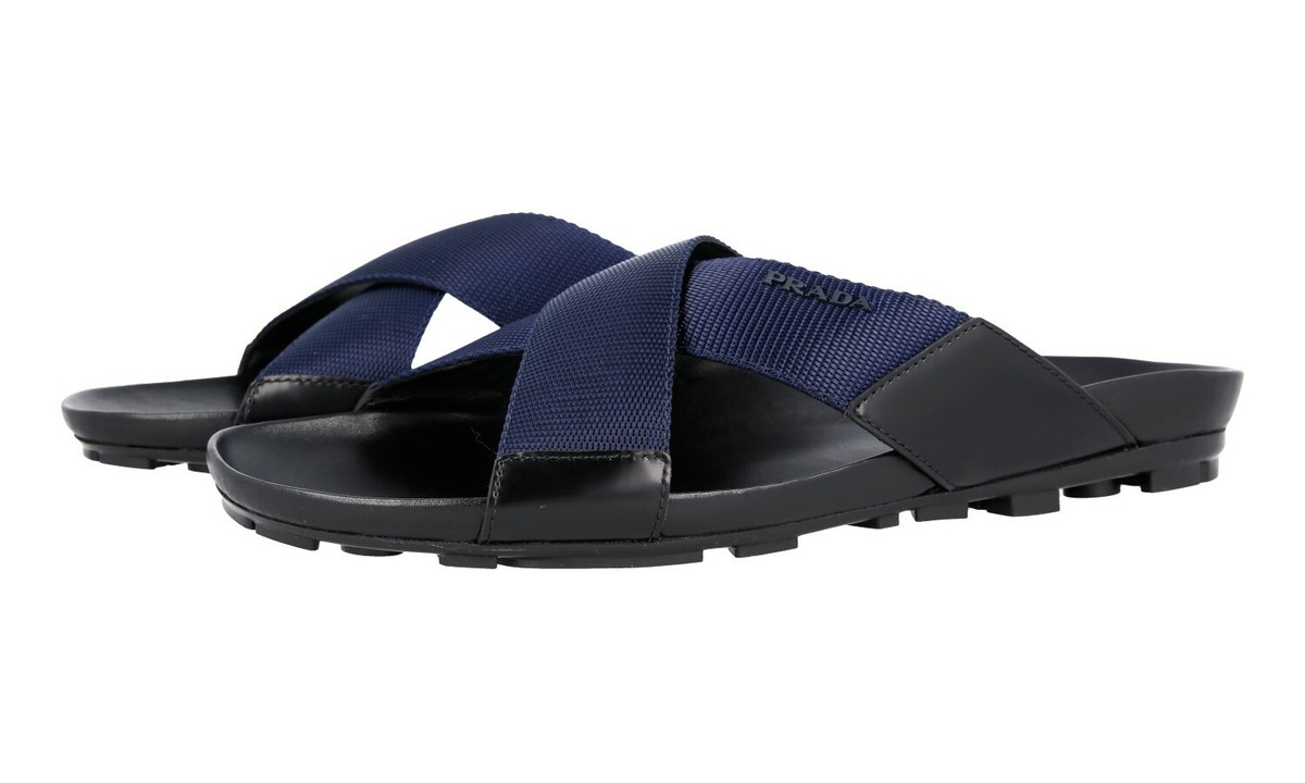 PRADA Leather Nylon Crisscross Sandals - 4X2210 Black Navy NEW - US 8.5 EU  41,5 | eBay