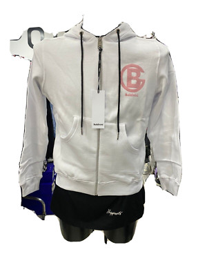Baldinini Sweatshirt Reißverschluss Frau Weiß Logo Rosa Größe XL BAL05L