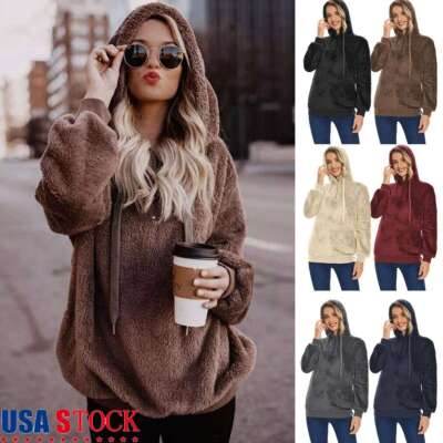 Womens Fleece Tunic Pullover Sweatshirt Ladies Long Sleeve Coat