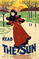 Read The Sun Fashion Lady Ice Skating in the Park Vintage Poster Repro FREE S/H