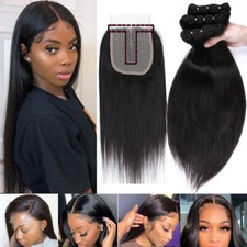 T Part Lace Closure with 3Bundles Brazilian Virgin Human Hair Weave Weft 300g US