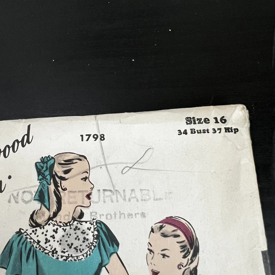 Vintage 1940s Hollywood 1798 Ruffle Coquette Dress Sewing Pattern 16 Small UNCUT - Image 3 of 4