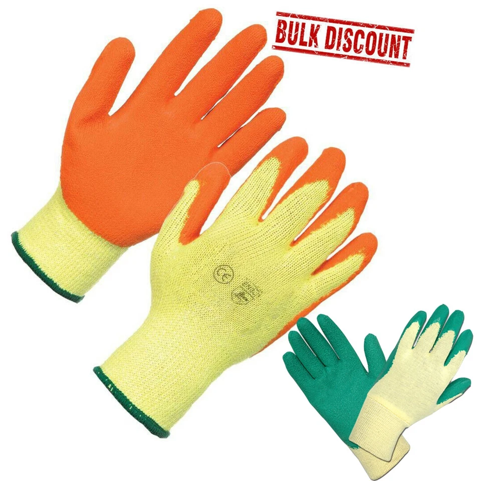 A406 120 PAIRS LATEX COATED BUILDERS SAFETY GRIP WORK GLOVES MENS RUBBER GARDENING