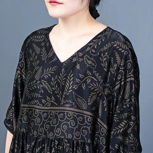 Damen schickes bedrucktes Kleid Seide V-Ausschnitt Oversize Kleid lang Maxi Morgenmantel - Bild 9 von 24