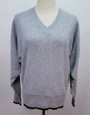 GOLFINO V Neck Golf Sweater, Womens Sz S, Silver, Gray, Angora Blend, Soft, NEW