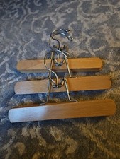 3 Wood Pant Skirt Hanger Clamp Style Vintage 1970's 8.5 Inch. Made In Yugoslavia