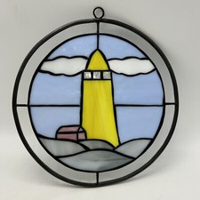 Lighthouse Suncatcher Stained Glass Round Nautical Large Beach 9"