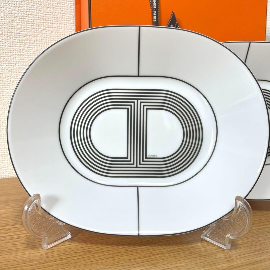Hermes Rally 24 Oval Plate 22cm White 2-piece set Genuine box