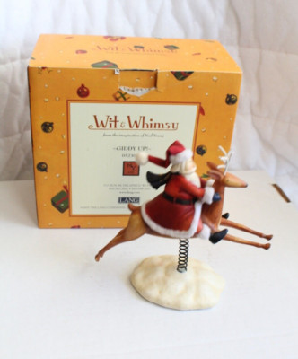 Lang Wit & Whimsy Giddy Up Spring Mounted Santa Riding 6'' High Reindeer 2005 VGC