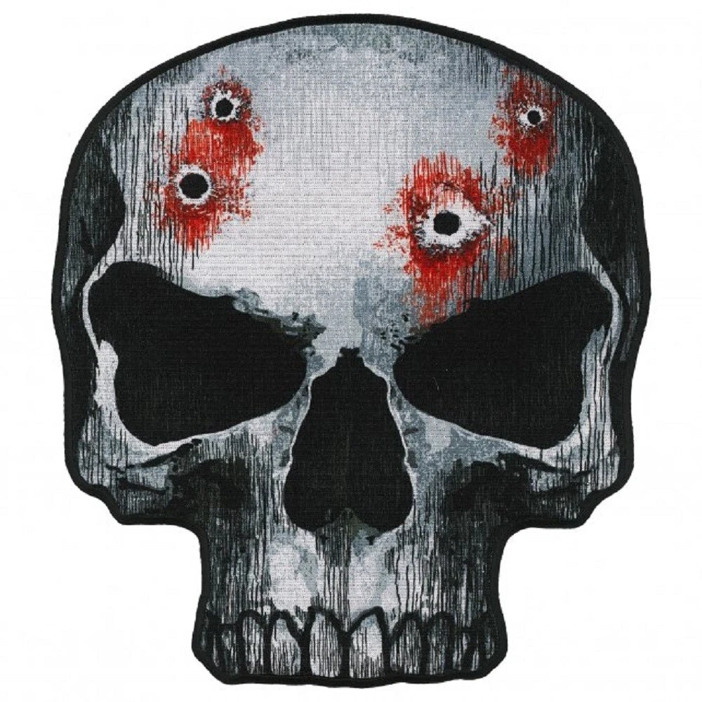 JUMBO SKULL with BULLET HOLES PATCH - Backing Iron Sew-On Large Patch - 9" x 10"