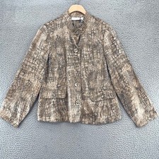 Chicos Jacket Womens 1 US Medium Beige Snakeskin Pleat Texture Button Up Shimmer