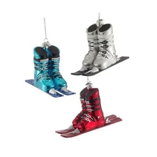 Kurt Adler Ski Boots Glass Christmas Ornaments, Assorted, 3 Pack