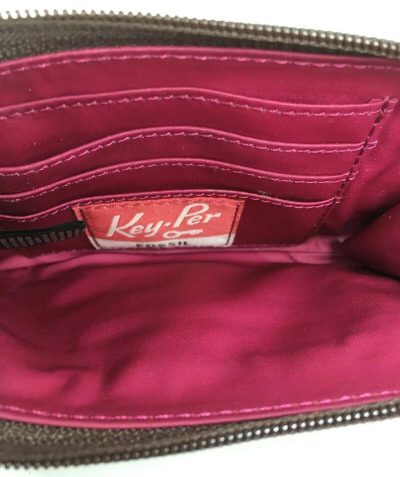 Carteira bolsa de mão laranja fóssil acabamento de couro lona pulseira - Imagem 3 de 4