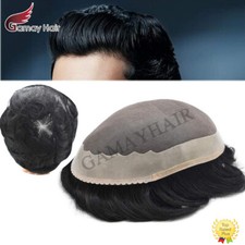 Mens Toupee Fine Mono Hairpieces Human Hair Replacements Poly PU Hair System Wig