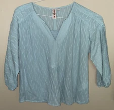 Dolan Left Coast Alvia Peasant 3/4 Sleeve Top Shirt Size S Light Aqua Textured