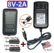 8V 2A AC/DC Adapter Power Supply Charger with 5.5x2.1mm  2 DC Power Plug Tips