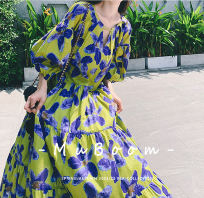 chinese dress ladies 3/4 Sleeve Taupe Floral Maxi Dress Small main image 0