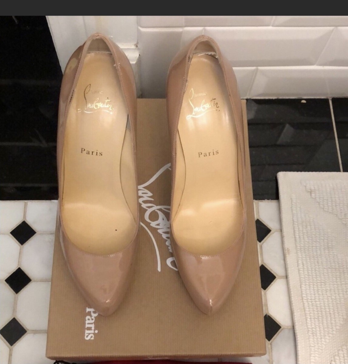 CHRISTIAN LOUBOUTIN Rolando 120mm Nude Patent Platform Pumps Size