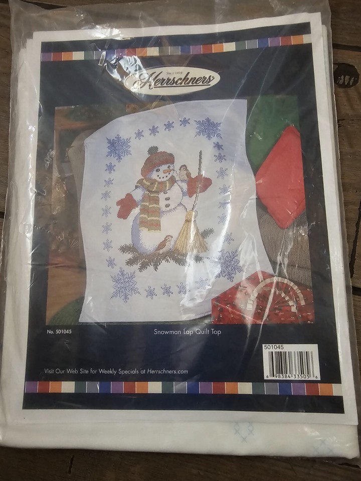 Herrschners Snowman Lap Quilt Top 501045 Stamped Cross Stitch eBay