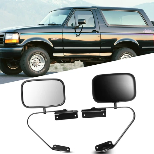 For 1980-1996 Ford F100 F150 F250 F350 F450 Truck Manual Black Steel Side Mirror