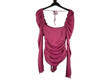Intimately FP Bodysuit Raspbery Ruffles Gauze Textured Damsel Peasant Sheer M