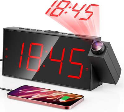 Projection Alarm Clock, Digital Clock with 180° Rotatable Projector, 5-Level ...