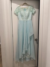 "Mother of The Bride" Long Evening Dress Blue with Light Green Lace Applique M