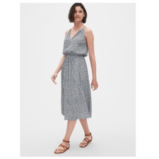 GAP Women's Blue Floral Halter V-Neck Sleeveless Pullover Midi Dress Size M