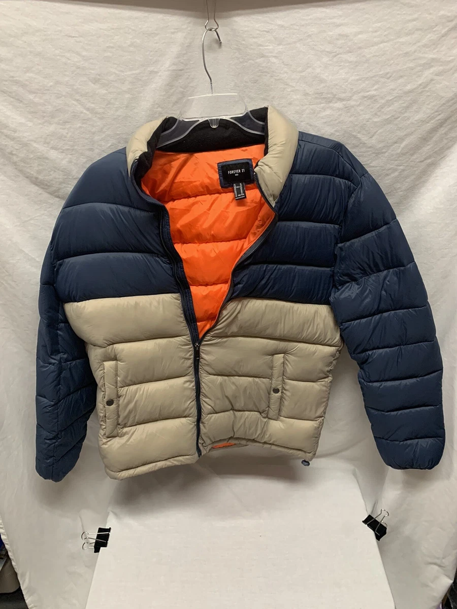 Forever 21 Men s Puffer Jacket Long Sleeve Full Zip XL Brown Navy