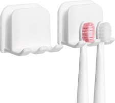 2-Piece Set of White self-Adhesive Wall-Mounted Waterproof Toothbrush Holders,
