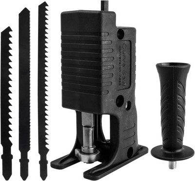 Reciprocating Saw Adapter – Electric Drill Modified Attachment Converter With Replacement Cutting Blades For Wood, PVC, Metal