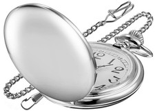 Men's Quartz Pocket Watch, Silver, Arabic Numerals, White Dial, Stainless Ste...