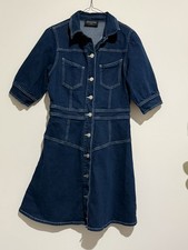MINKPINK Blue Denim A-line Shirt Dress Size Medium Short Sleeves