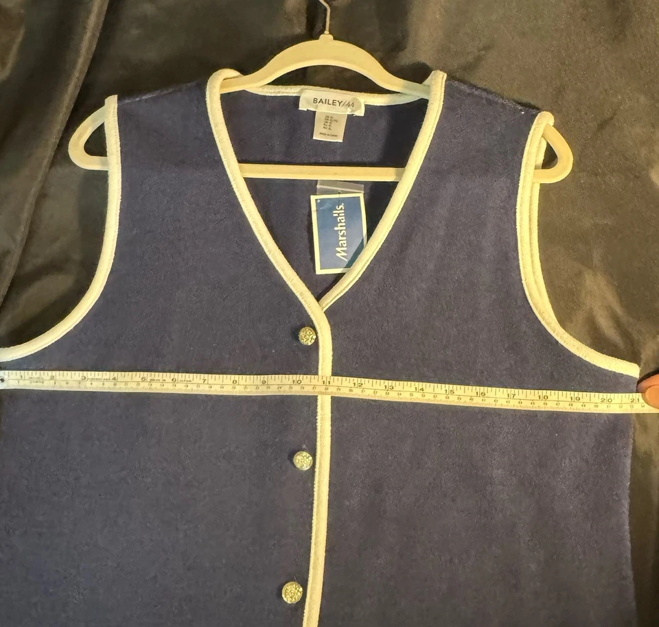 Bailey 44 Sweater Vest Womens XLBlue White Gold Buttons Nautical Preppy New - Image 3 of 4