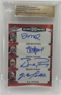 2024 Leaf Metal SH4 Joe Montana Steve Young Brock Purdy YA Tittle Red Auto #1/1