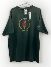 NOS VTG 1996 Atlanta Centennial Olympics Games Dark Green Embroidered TShirt L