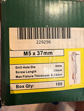 M5 x 37mm Screw Anchors 45mm Zinc Metal Flat Head Slotted, Pack of 100