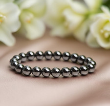 Natural Hematite Elastic Stretch Bracelet 8mm Round Crystal Gemstone Beads