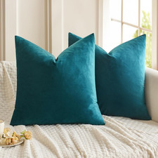 Velvet Throw Pillow Covers 18x18 Inch, Pack of 2 - Teal, Super Soft Decorative S