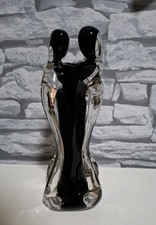 Murano Style  The Lovers Sculpture Black And Clear Hand Blown Glass Vase 10"