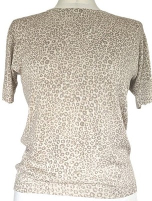 August Seiden Top Bluse Damen Gr. M Seidenstrick Animal Print Kurzarm Beige