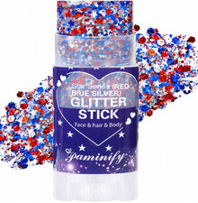 Red White Blue Hair Glitter Stick 4th of July Patriotic America Flag Star Face