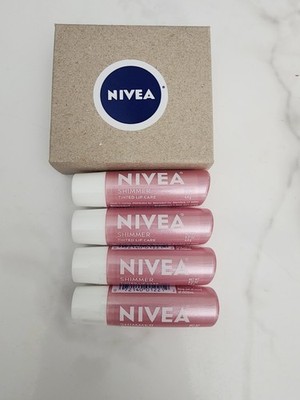 NEW! 4 Pack NIVEA Tinted Lip Care, Moisturizing Shimmer Lip Balm Stick. 4 Count 