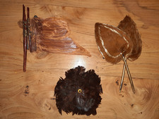 3 APPLICATION ANCIENNE OISEAUX PLUME MARRON XIXe Modiste Chapeaux costumes