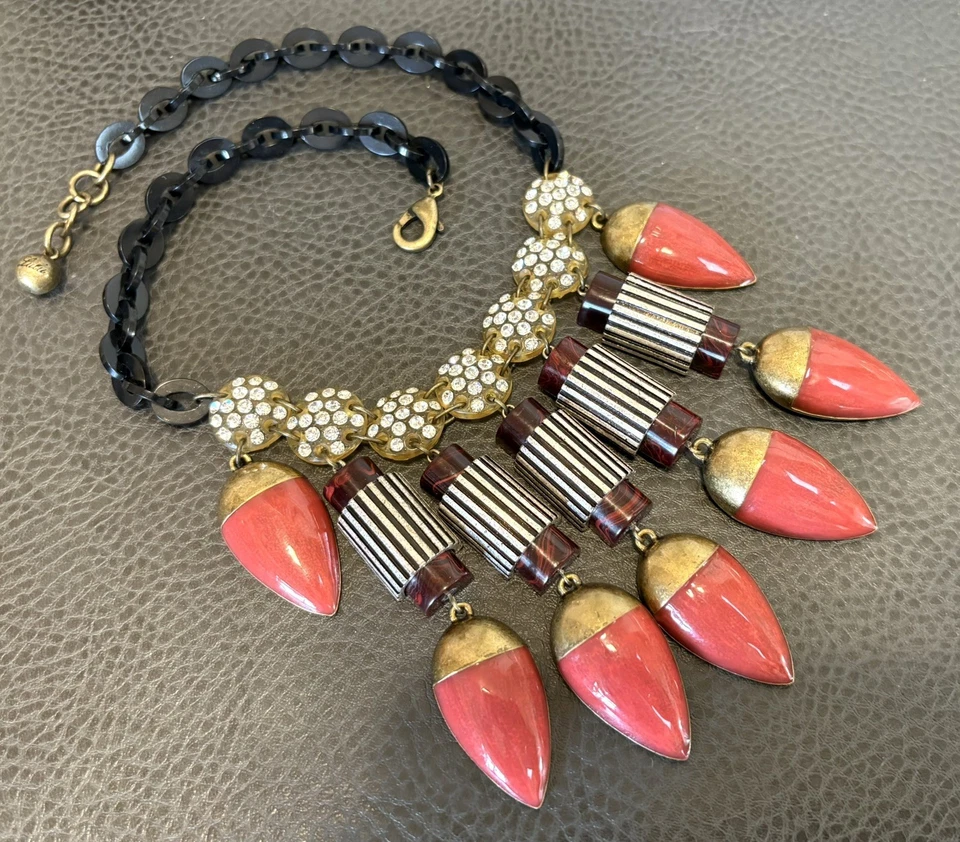 LULU FROST Necklace Deco Rhinestone Enamel Blogger Fave Statement Necklace 18" - Image 2 of 4