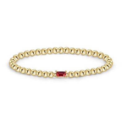 Ruby Birthstone Bracelet 14K Gold Plated Beaded Bracelets Dainty Stretchable Ela