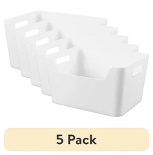 (5 pack) Mainstays Large Easy Access Plastic Storage Bin, White