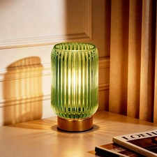 Cordless Lamp, Battery Operated Lamp with Timer, Green Glass Lampshade, Small...