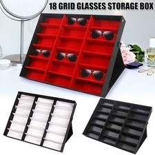 18 Slot Eyeglass Sunglasses Glasses Storage Grid Stand Case Box Holder Tray Lid