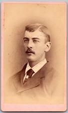 Antique CDV Circa 1870s W.J. Newell Handsome Man with Mustache Lawrence MA